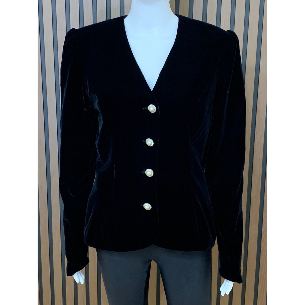 Scott McClintock Vintage Black Velvet Pearl Button Evening Jacket Sz 12 USA Made